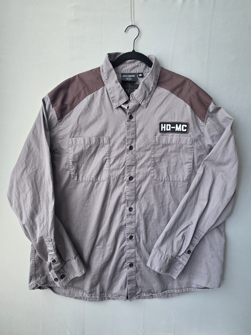 Harley-Davidson Men’s 3XL Gray Brown HD-MC Colorblock Button Shirt Biker